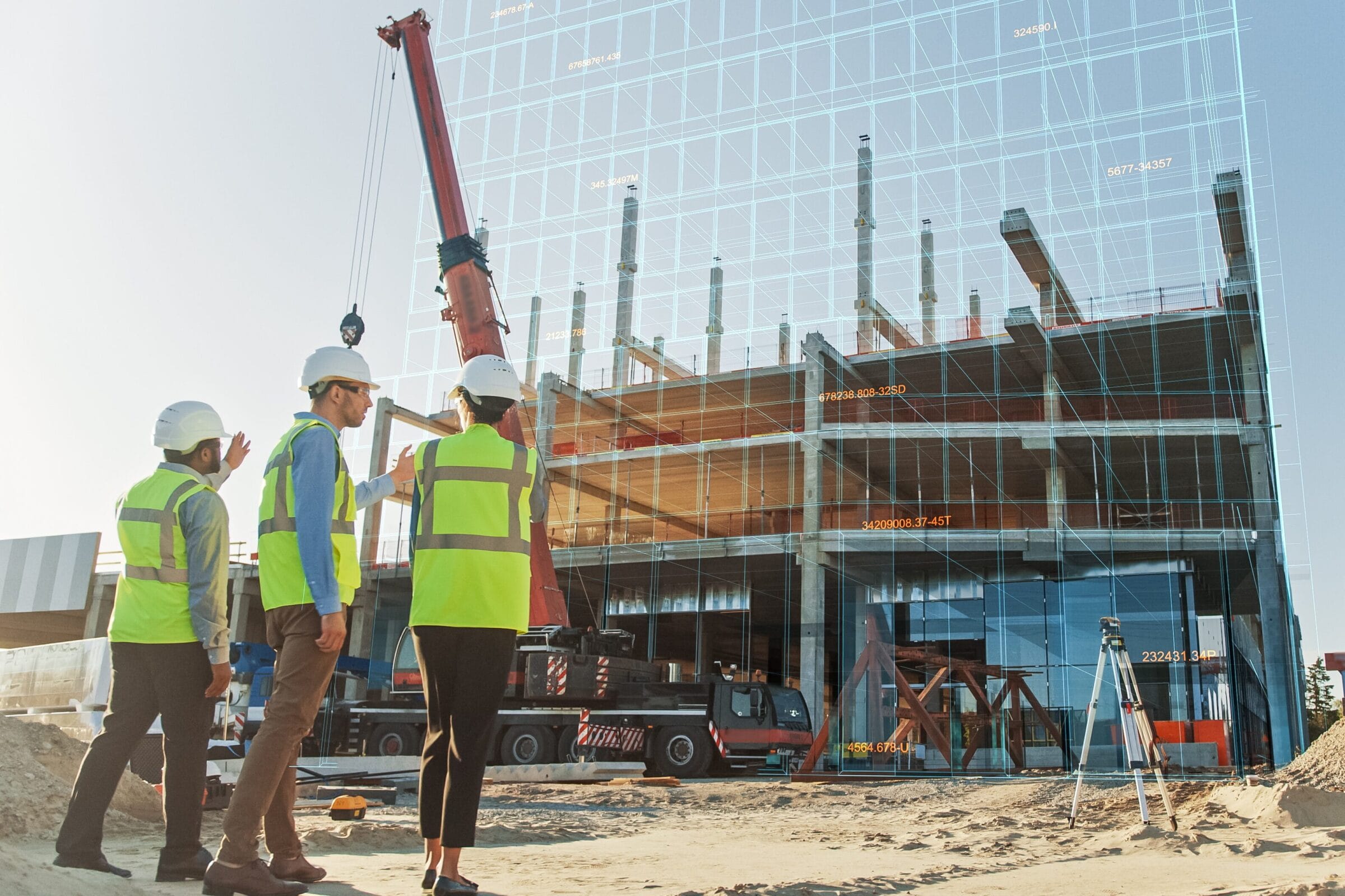 Projektbeteiligte eines digitalen Bauprojekts auf einer Baustelle