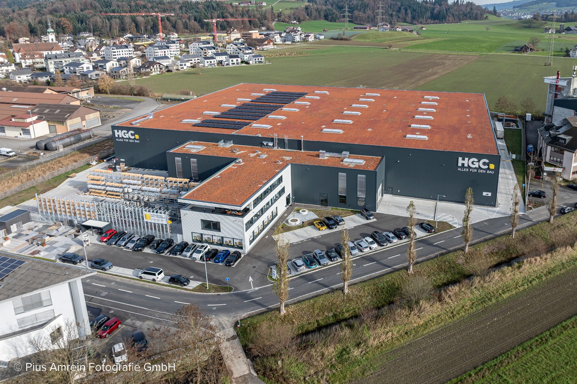 Aerial view of new HG COMMERCIALE Inwil building